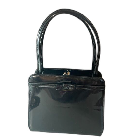 Vintage‎ Theodor of California Black Patent Classic 1950s Handbag Bow Detail EUC - Picture 1 of 11